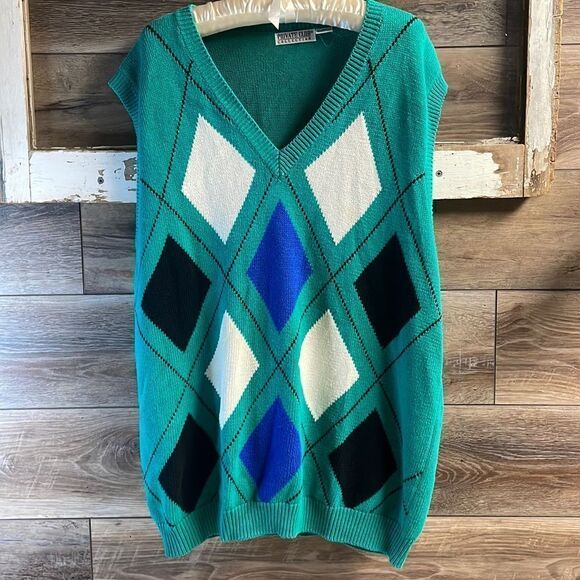Private Club Collection Men’s Sleeveless Pullover Argyle Sweater Vintage Size XL - Picture 2 of 5